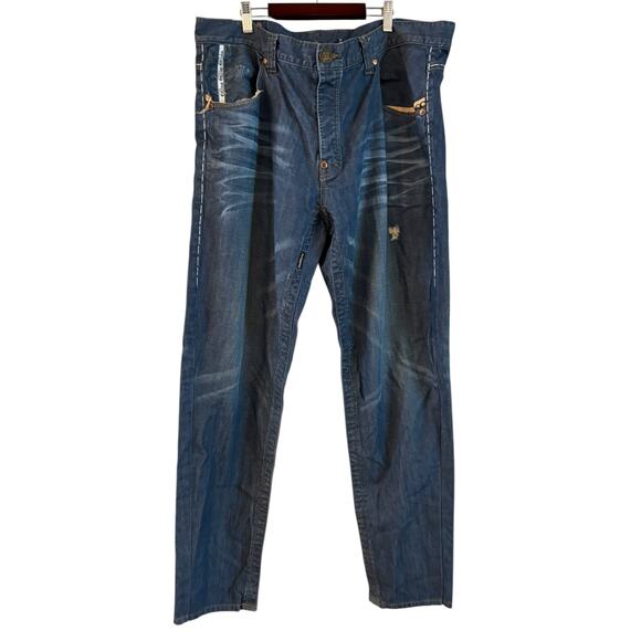 Vintage Parish Men’s Jeans Distressed Y2K Embroidered Baggy Size 40 x 33 - Picture 1 of 11